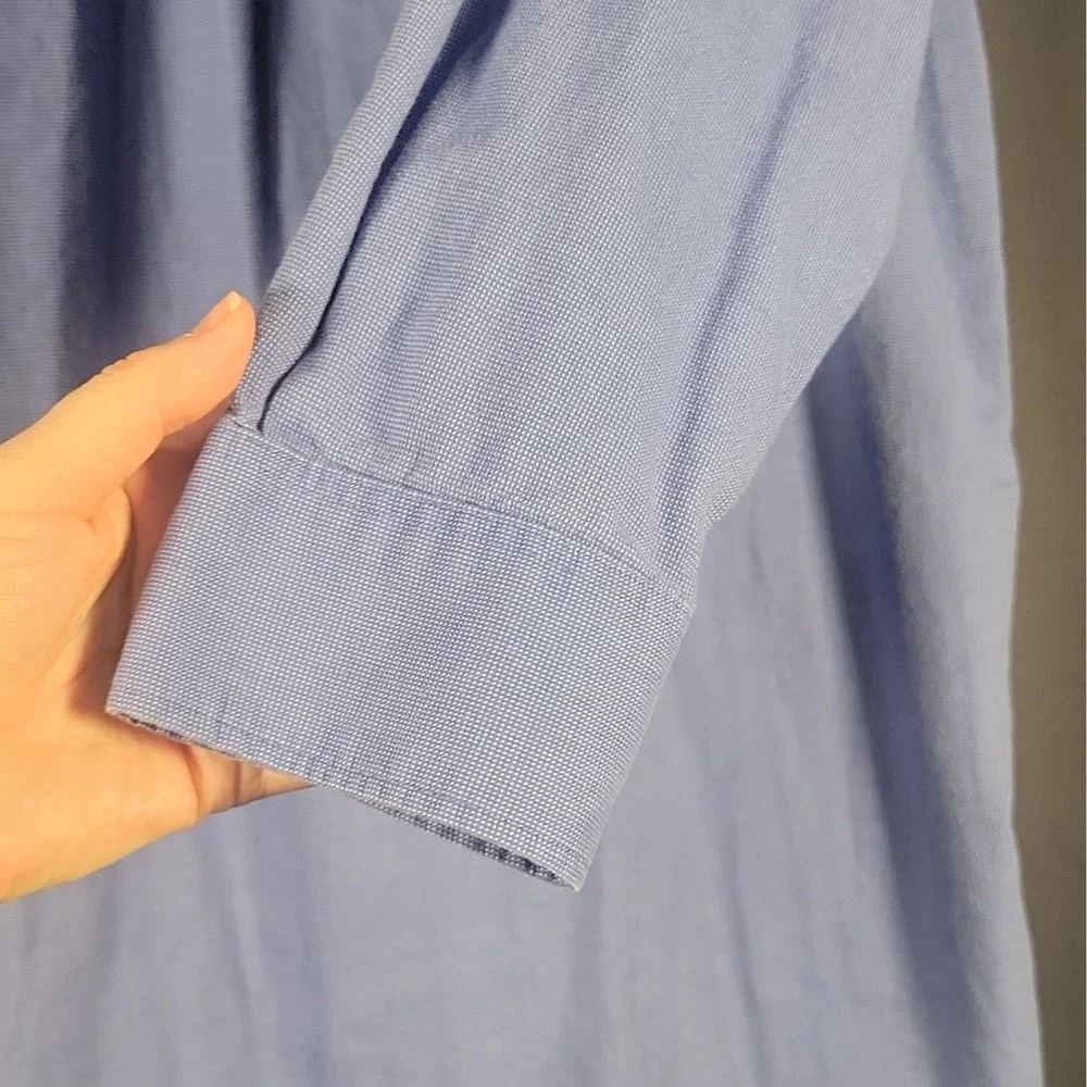 Cutter & Buck Men's LT Blue Solid Woven Cotton Button-Down Shirt Pockets - Picture 11 of 16